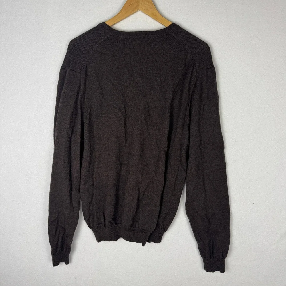Brooks Brothers Mens Tech‎ Merino Wool V-Neck Sweater Brown Large RN93986